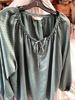 Laura Conrad Teal Polka Dot Peasant Blouse